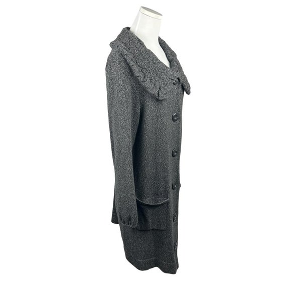 Alfani Cardigan Sweater Coat Women L Gray Knit Long Button Pockets Collared Cozy - Picture 3 of 14